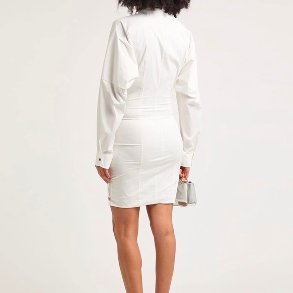 PHILOSOPHY di LORENZO SERAFINI Rare Pure White Stretch Wrap Ruched Shirt Dress - Picture 3 of 9
